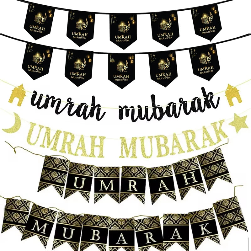 Umrah Mubarak Banners omra mubarak Islamic Eid Celebration Party hajj Decorations