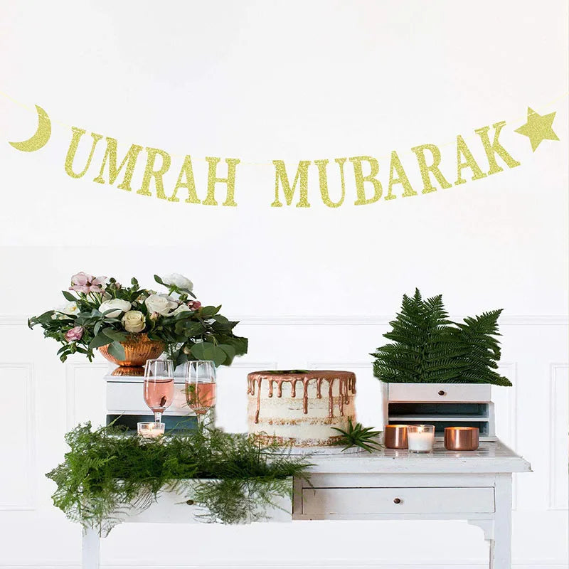 Umrah Mubarak Banners omra mubarak Islamic Eid Celebration Party hajj Decorations