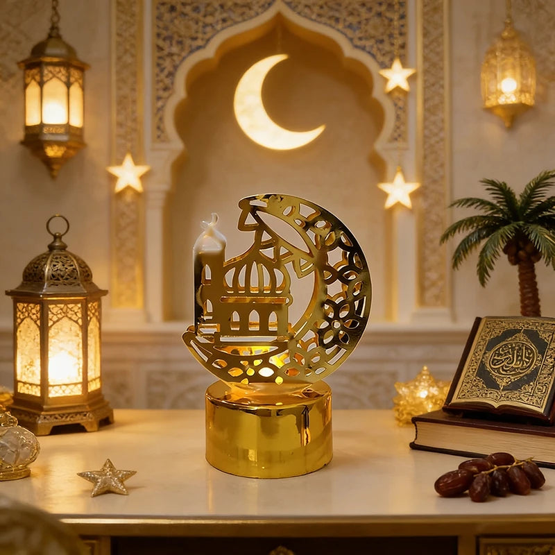 Ramadan Candlestick Islamic Prayer Candle Stick Mubarak Eid Mubarak Lamp Eid Al-Fitr Muslim Party Table Decor Lantern Light