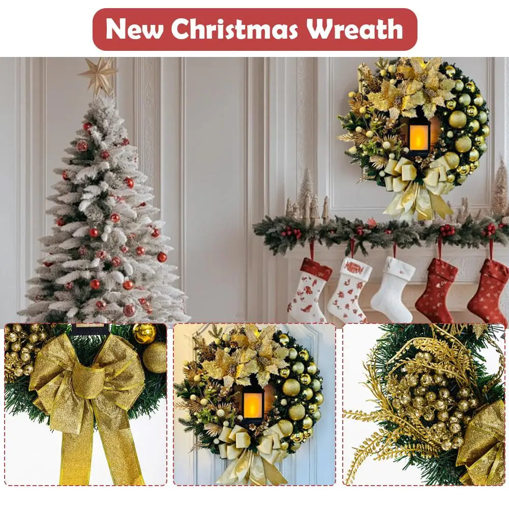 Flower Bow Ball Christmas Wreath With Oil Lamp Navidad Party Wedding Door Window Wall Fireplace Staircase Balcony Decoration