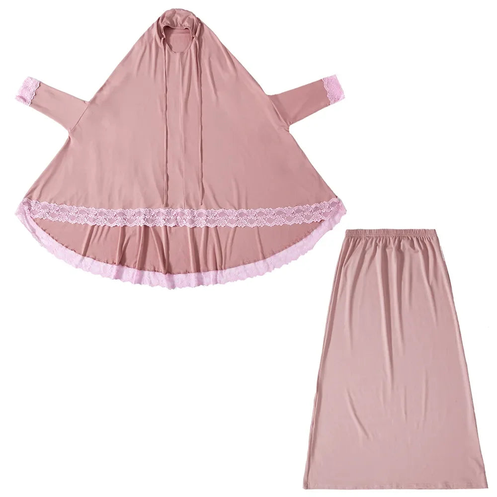 Muslim Kids Girls Hijab Dress Ramadan Khimar Skirt Set Overhead Eid Prayer Garment Burqa Abaya Robe Kaftan Hooded Gown