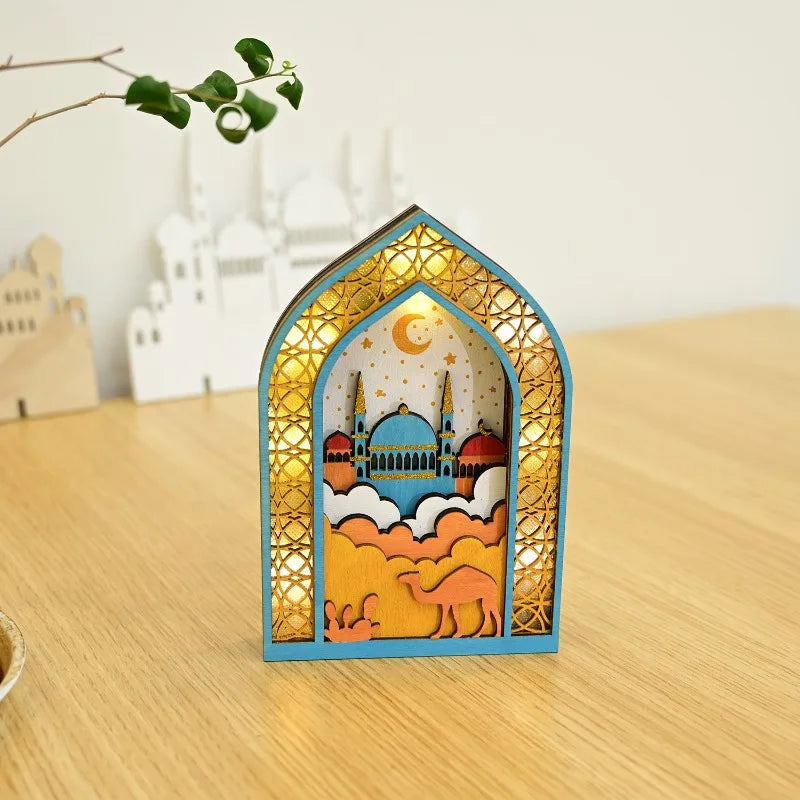 Elegant Muslim Wooden Lantern LED Pendant Light Ramadan Eid Decor Islamic Home Decoration Unique Gift Idea for Festival Party