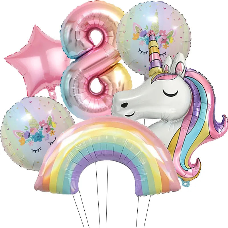 Rainbow Unicorn Foil Balloon 32inch Gradient Number Balloon Unicorn Party Supplies Unicorn Birthday Party Decoration Baby Shower