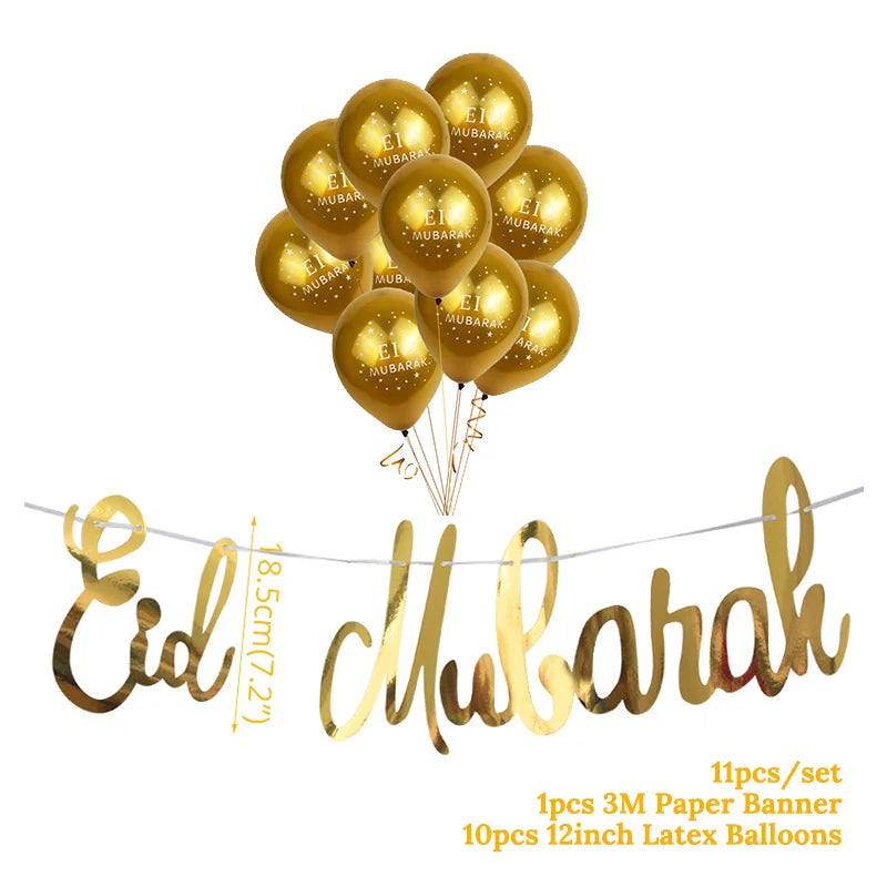 EID Mubarak Decor Gold Banner Balloons Decoration Islamic Muslim Party Supplies Ramadan Kareem Decorations for Home 2024