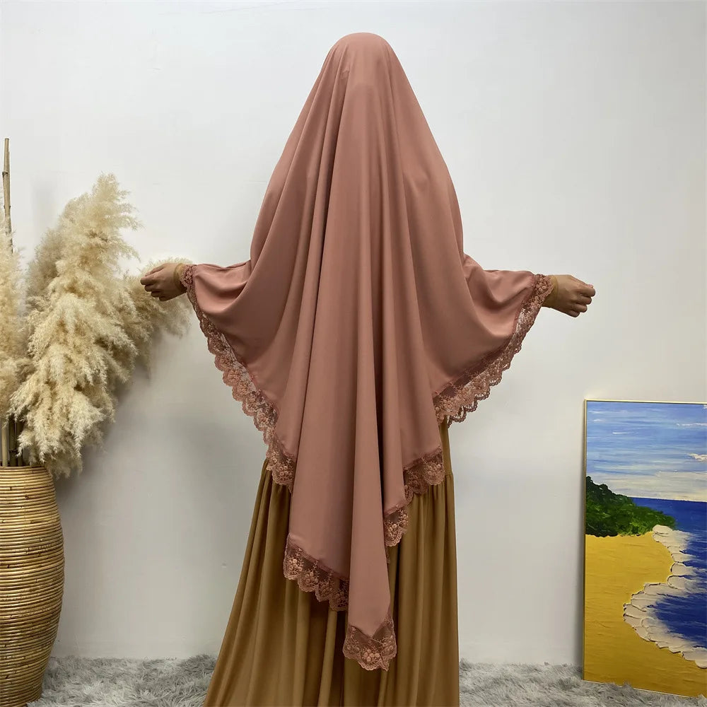 Eid Khimar Lace Long Khimar Hijab Scarf Muslim Modest Prayer Hijabs Islam Clothing Ramadan Djellaba Kebaya Jalabiya Headscarf