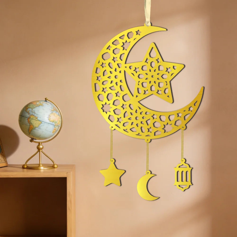 1PC Acrylic Ramadan Kareem Moon Star Wall Pendant Eid Mubarak Ornaments for Home Eid Al Fitr Muslim Islamic Holiday Party Decor