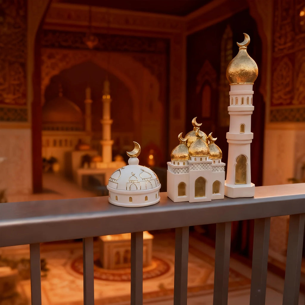 Islamic Ramadan Decor Set - Prayer Table & Shelf Ornaments Featuring Blessing Symbols Resin Material Muslim Home Decor