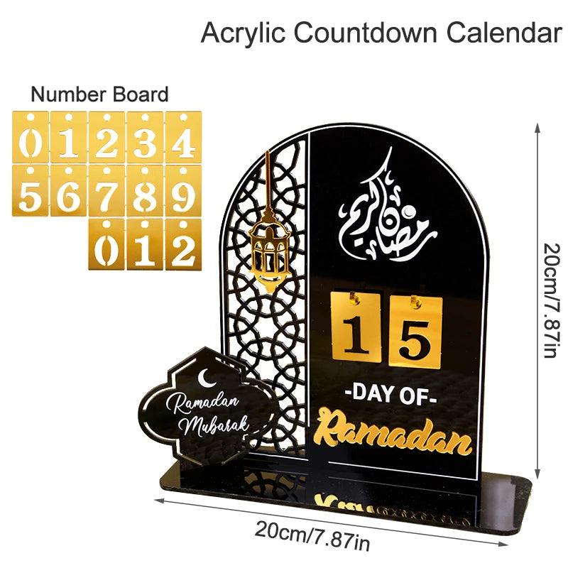 Acrylic Ramadan Countdown Calendar Gifts Day of Ramadan Calendar with Replacing Number 2026 Eid Mubarak Home Decoration Ornament