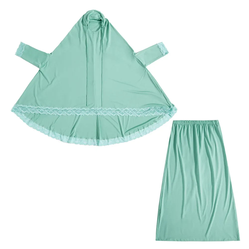Muslim Kids Girls Hijab Dress Ramadan Khimar Skirt Set Overhead Eid Prayer Garment Burqa Abaya Robe Kaftan Hooded Gown