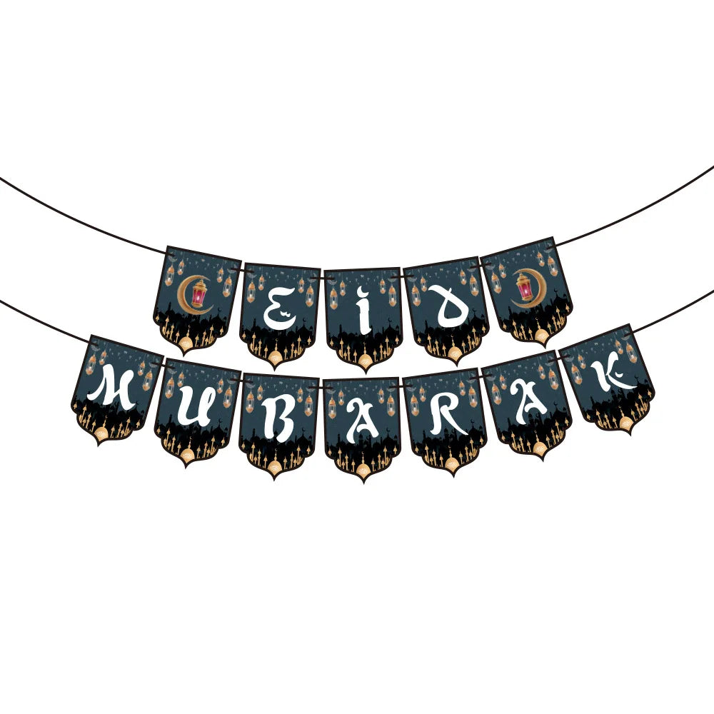 EID Mubarak Banner 2025 Decorations Ramadan Kareem Star Moon Garland Bunting Hanging Ornament Muslim Umrah Mubarak home decor