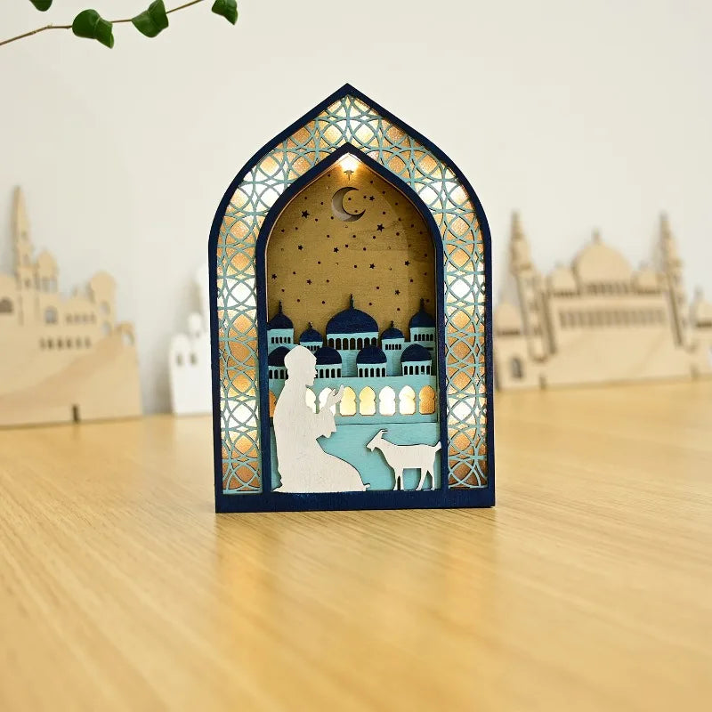 Elegant Muslim Wooden Lantern LED Pendant Light Ramadan Eid Decor Islamic Home Decoration Unique Gift Idea for Festival Party