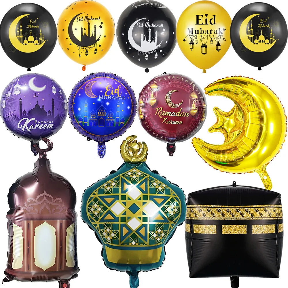 Happy Eid Ramadan Mubarak Foil Balloon DIY Decoration Islamic Ramadan Stars and Moon Helium Balloon Celebration Party Decoration