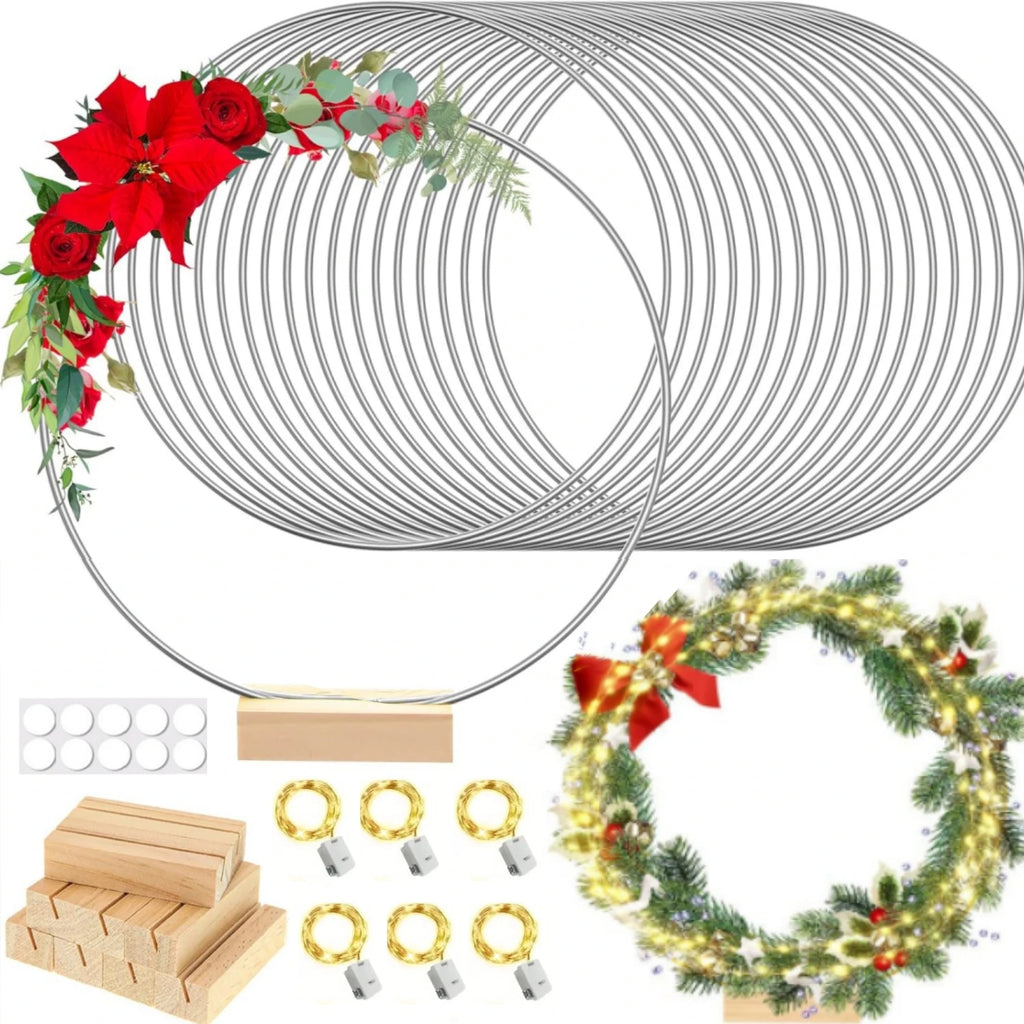 1/5/10PCS DIY Christmas Wreath with LED Lights Stand Party Metal Floral Hoop Centerpiece Table Decor Wedding Dream Catcher Rings