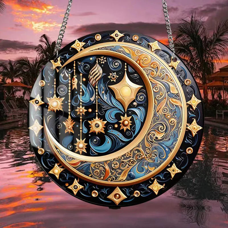 1 Piece Middle East Ramadan Festival Decoration Retro Colored Acrylic Disc Hanging Decoration Home Room Chain Decoration Pendant