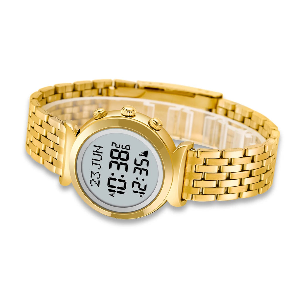 AL-FATIHA/AL SALAH Alloy Azan Watch Muslim Wristwatch With Backlight Hijri Calendar English Arabic Islamic