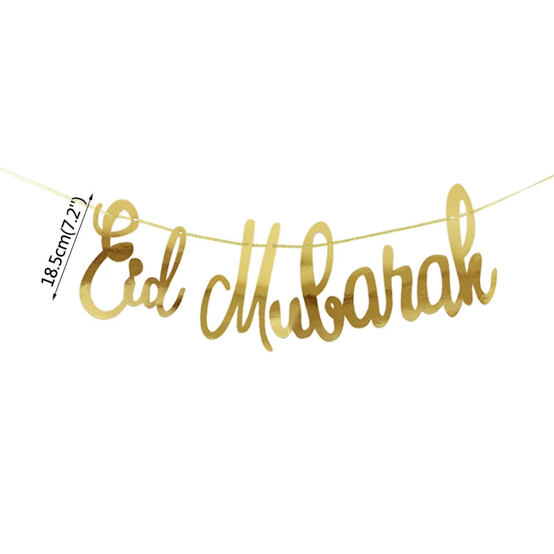 EID Mubarak Banner Glitter Star Moon Letter Paper Bunting Garland Islamic Muslim Party Ramadan Kareem Decorations for Home 2026