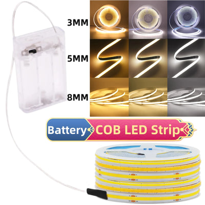 AA Battery Box 5V COB LED Strip 3MM 5MM 8MM 320LEDs/M High Density Flexible RA90 3000K 4000K 6000K FOB Tape Rope Night Lights