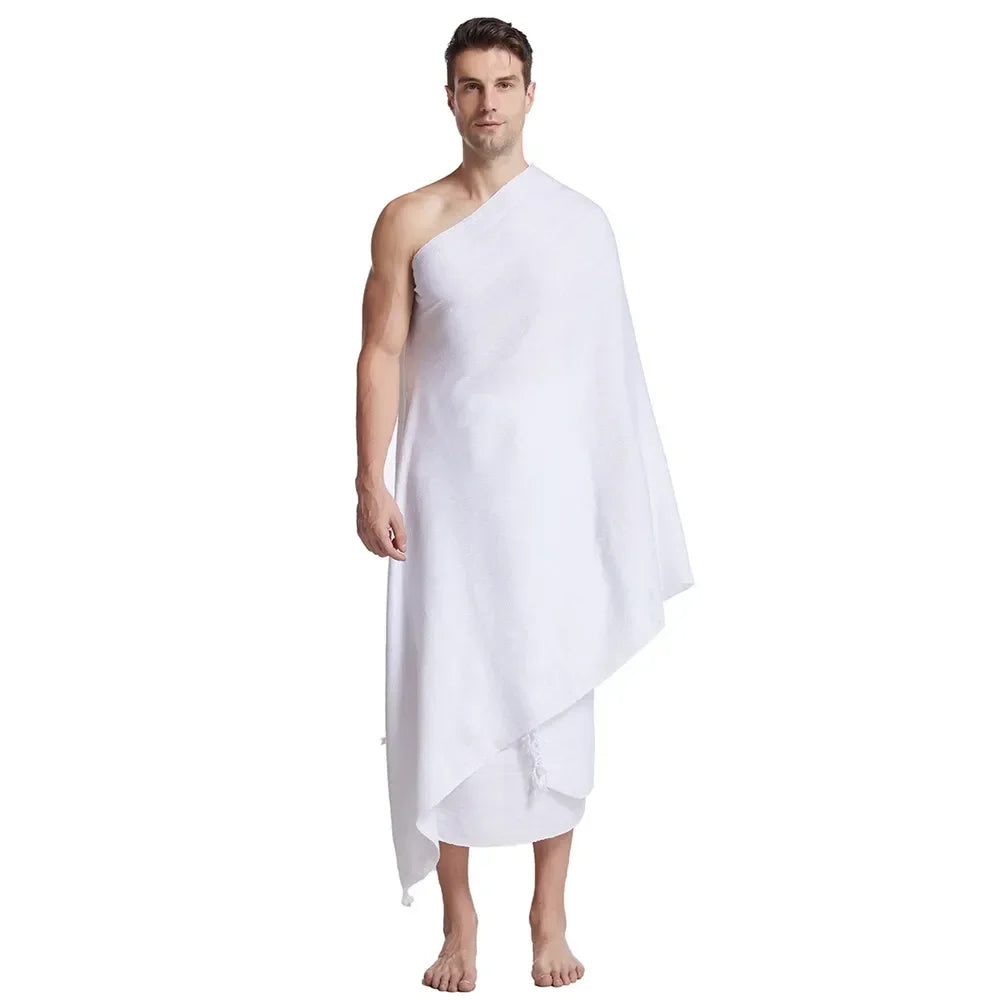 2PCS Arab Muslim Hajj Ihram Umrah Towel Men Prayer Shawl Pilgrimage Ramadan Islamic Mecca Turkish Towel Worship Hajj Costume