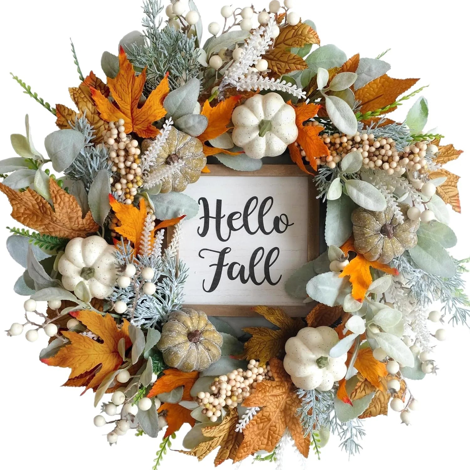 Maple Leaf Pumpkin Wreath For Front Door Wooden Plaque Autumn Door Hanging Ornament Thanksgiving Halloween Christmas Decoration