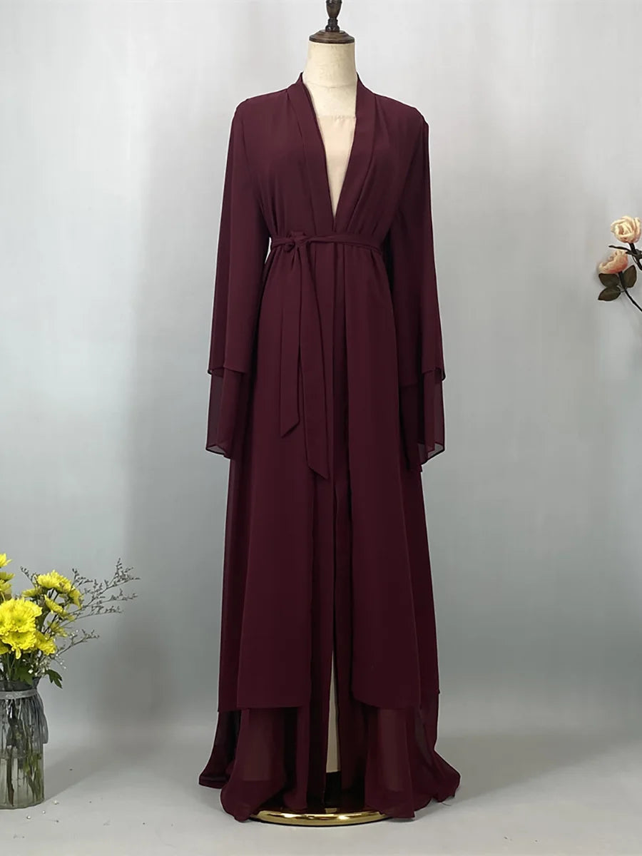 2025 Ramadan Kebaya Chiffon Open Abaya – Modest Women Muslim Kaftan Dress