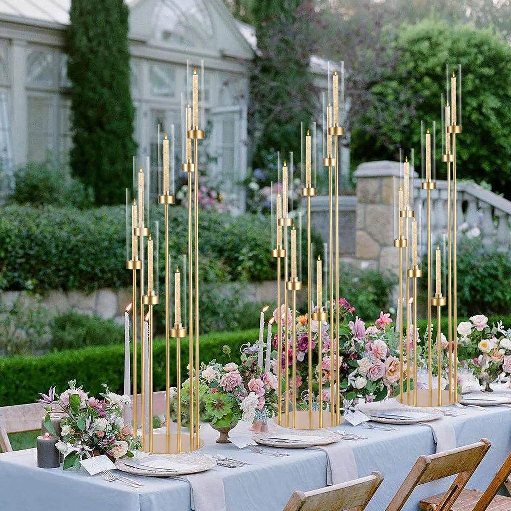 8PCS 7 Arm Candelabra Centerpieces for Wedding,Floor Candelabra Gold Candle Holders for Table Ceremony Dinner Party
