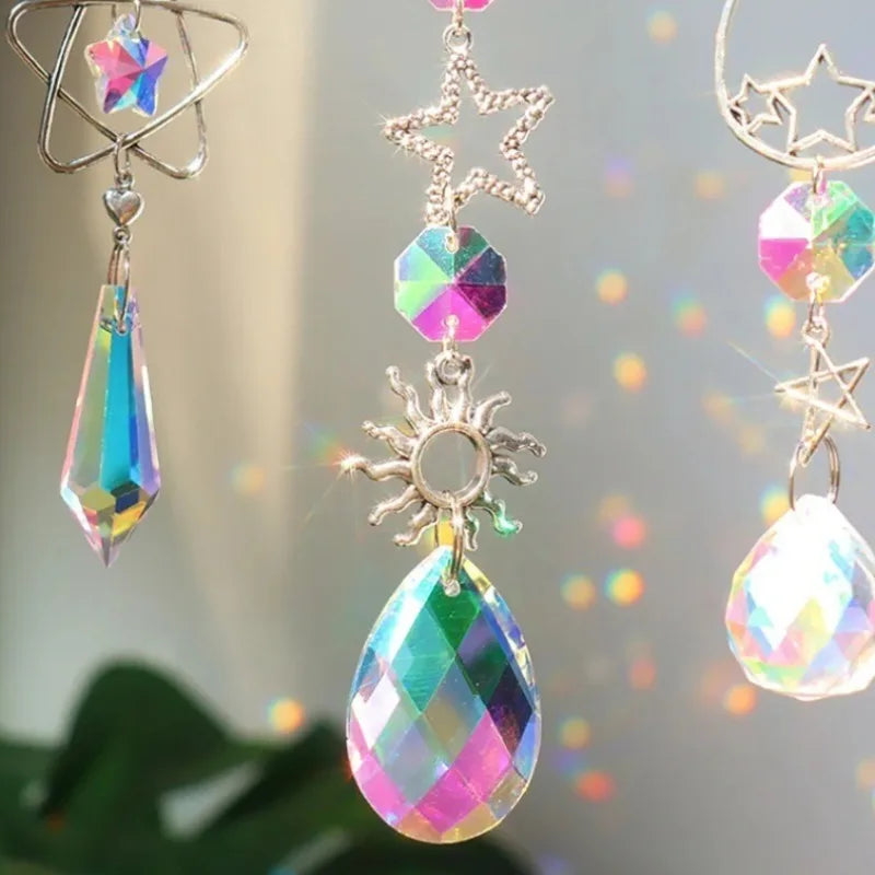 1Pc Galaxy Star Moon Crystal Wind Chime Pendant for Home Decor Garden Suncatcher Dream Catcher Pendant Holiday Party Supplies