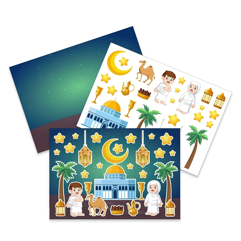 Muslim Eid Ramadan Party Gift Label Ramadan DIY Moon Stickers Eid Al-Fitr Festival Party Hanging Decor