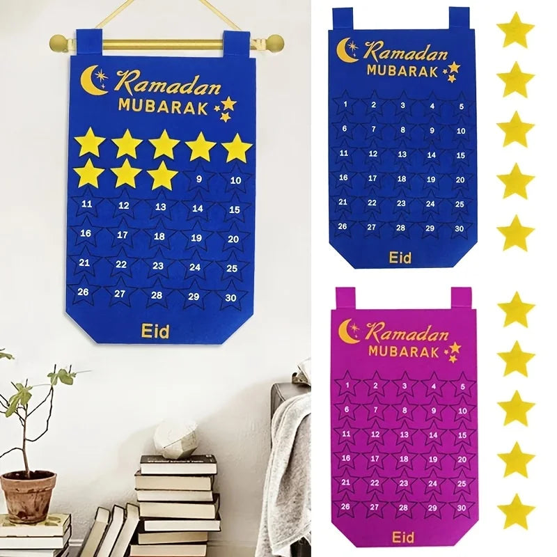 Ramadan Mubarak Countdown Calendar Felt Hanging Wall Decor Islamic Eid Home Decoration Ramadan Kareem Party Supplies