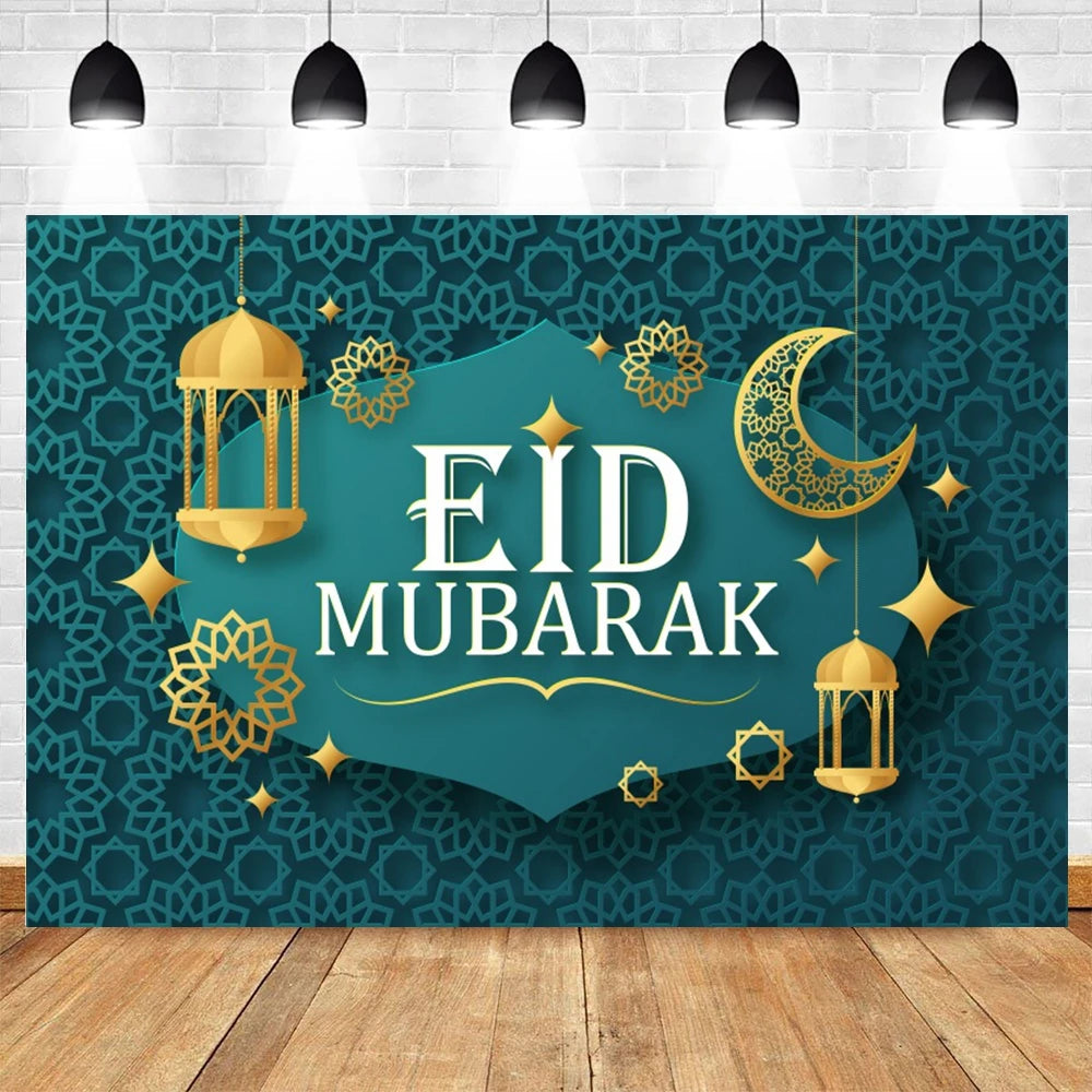 Ramadan Kareem Photography Backdrop EID Mubarak Islamic Mosque Lamps Moon Star White Cloud Photo Background Studio Poster Decor