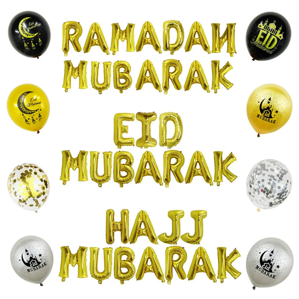 Eid Munarak Balloon Set Gold Foil Latex Balloons for Muslim Festival Home DIY Decoration Ramadan Kareem Party Ballon Globos