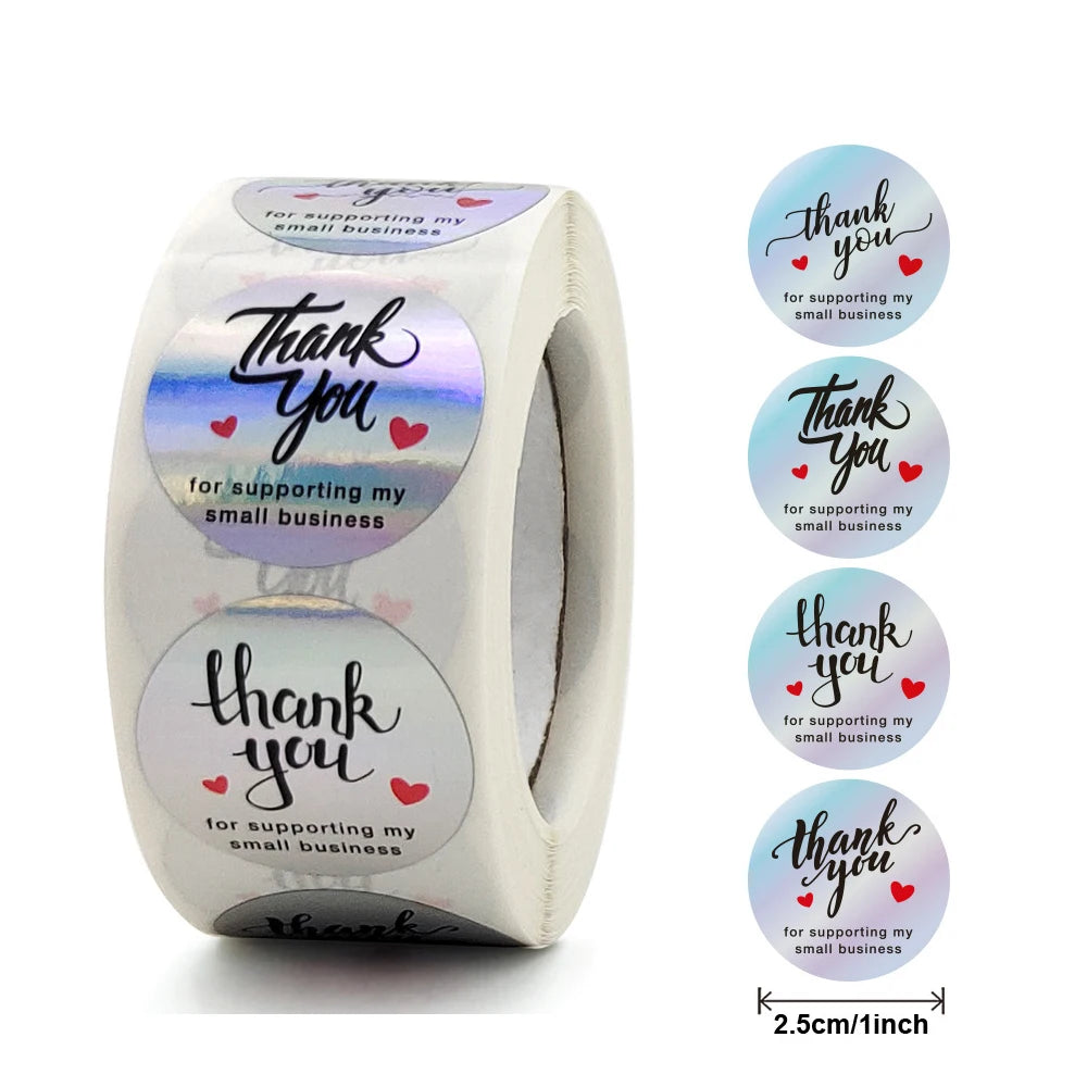 100-500pcs Rainbow Laser Thank You Stickers 1inch Small Business Stickers  Adhesive Labels for Boutiques Wrapping Supplies