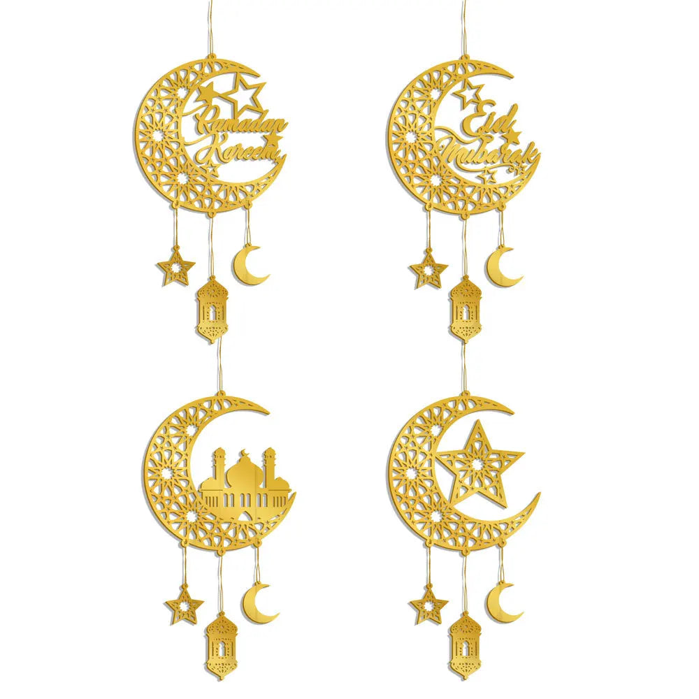 1PC Acrylic Ramadan Kareem Moon Star Wall Pendant Eid Mubarak Ornaments for Home Eid Al Fitr Muslim Islamic Holiday Party Decor