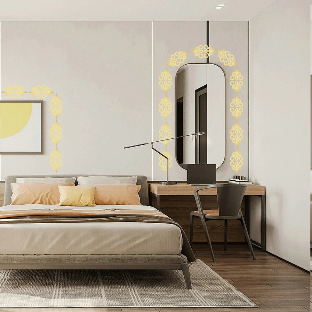 10Pcs 3D Acrylic Mirror Diagonal Lace Wall Stickers Porch Wardrobe Border Decoration Wall Decals Peel & Stick Home Decoration