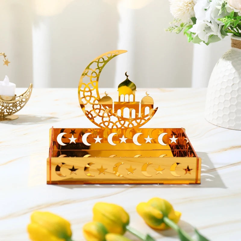 Ramadan Tray Table Centerpieces Plate Acrylic Ramadans Eid Mubarak Decorations for Home 2025 Islam Muslim Festival Party Gifts