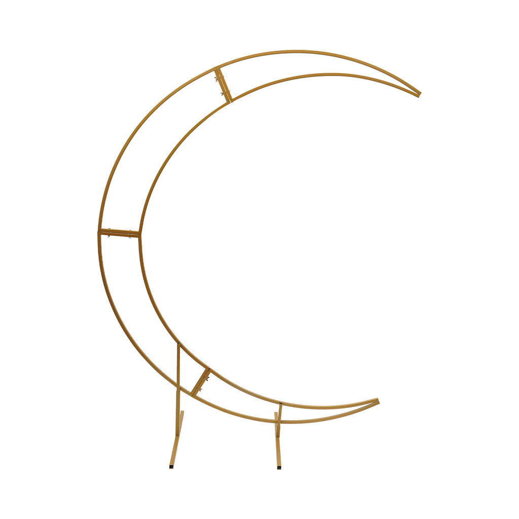 7ft Gold/White Metal Crescent Moon Wedding Arch Stand Curved Flower Balloon Frame 5kgLoad-bearing Capacity Plant Climbing Stand
