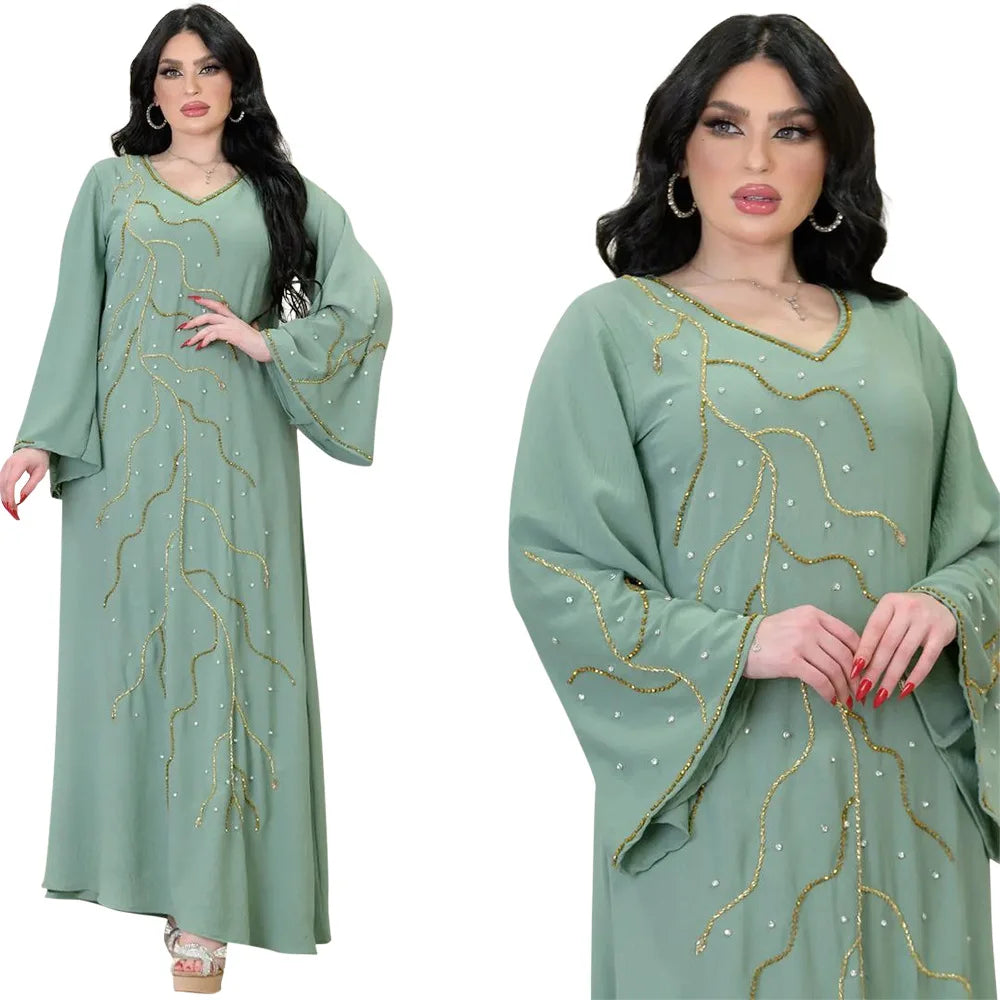 Caftan Eid Elegant Muslim Women Dress Ramadan Party Dubai Abaya Turkey Islam Long Evening Dresses Musulmane Elegant Vestidos