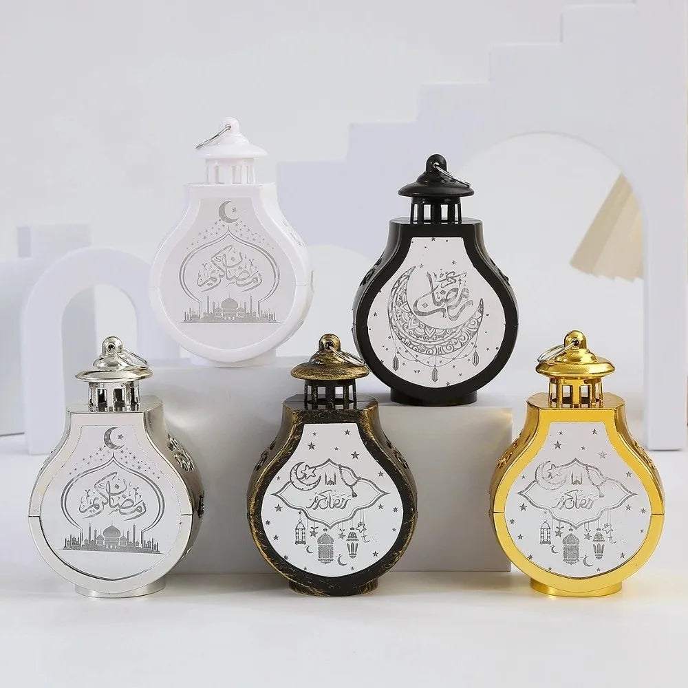 Eid Mubarak Moon Ramadan Decoration LED Lantern Plastic Handheld Moon Lantern Castle Lights Islamic Party Decoration