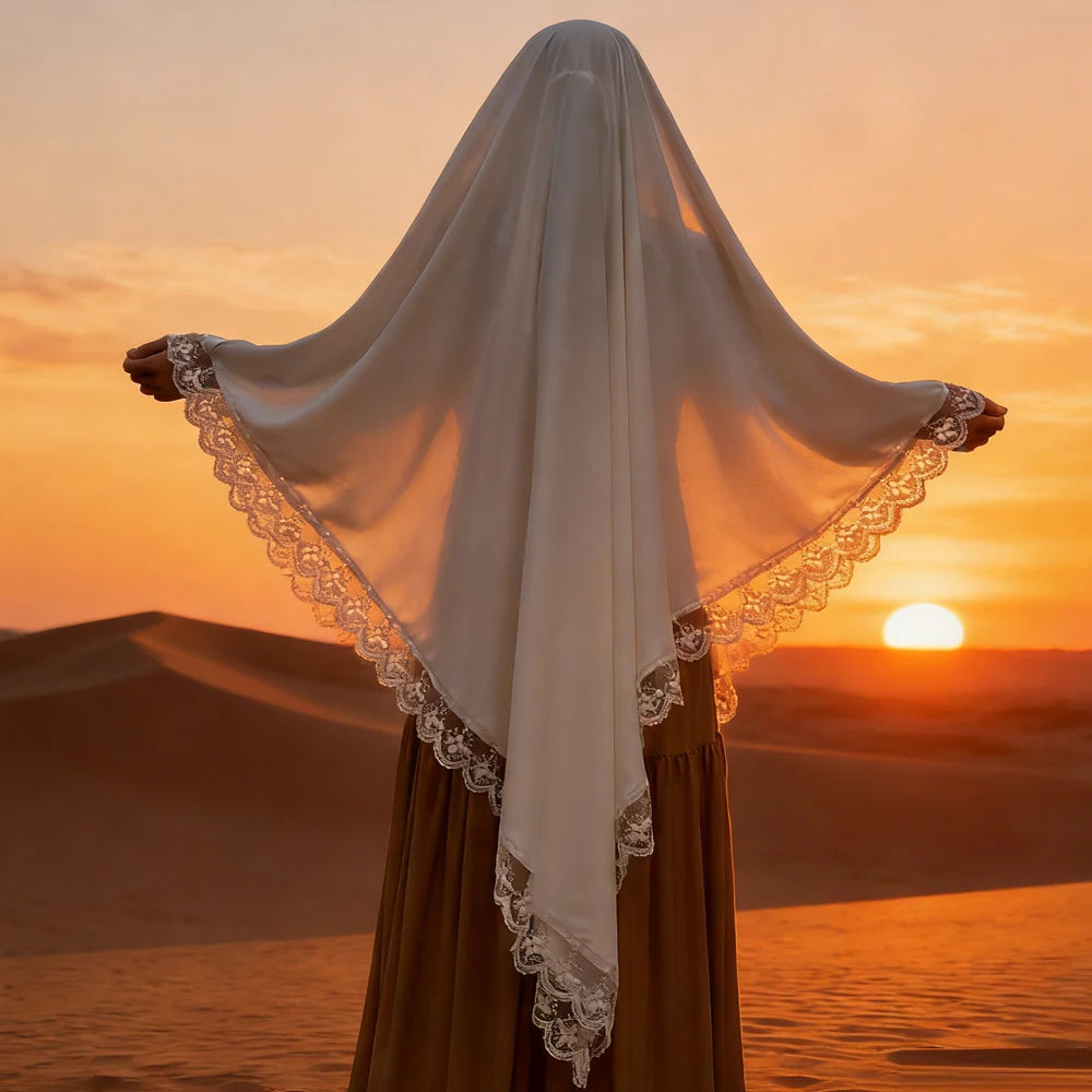 Eid Khimar Lace Long Khimar Hijab Scarf Muslim Modest Prayer Hijabs Islam Clothing Ramadan Djellaba Kebaya Jalabiya Headscarf