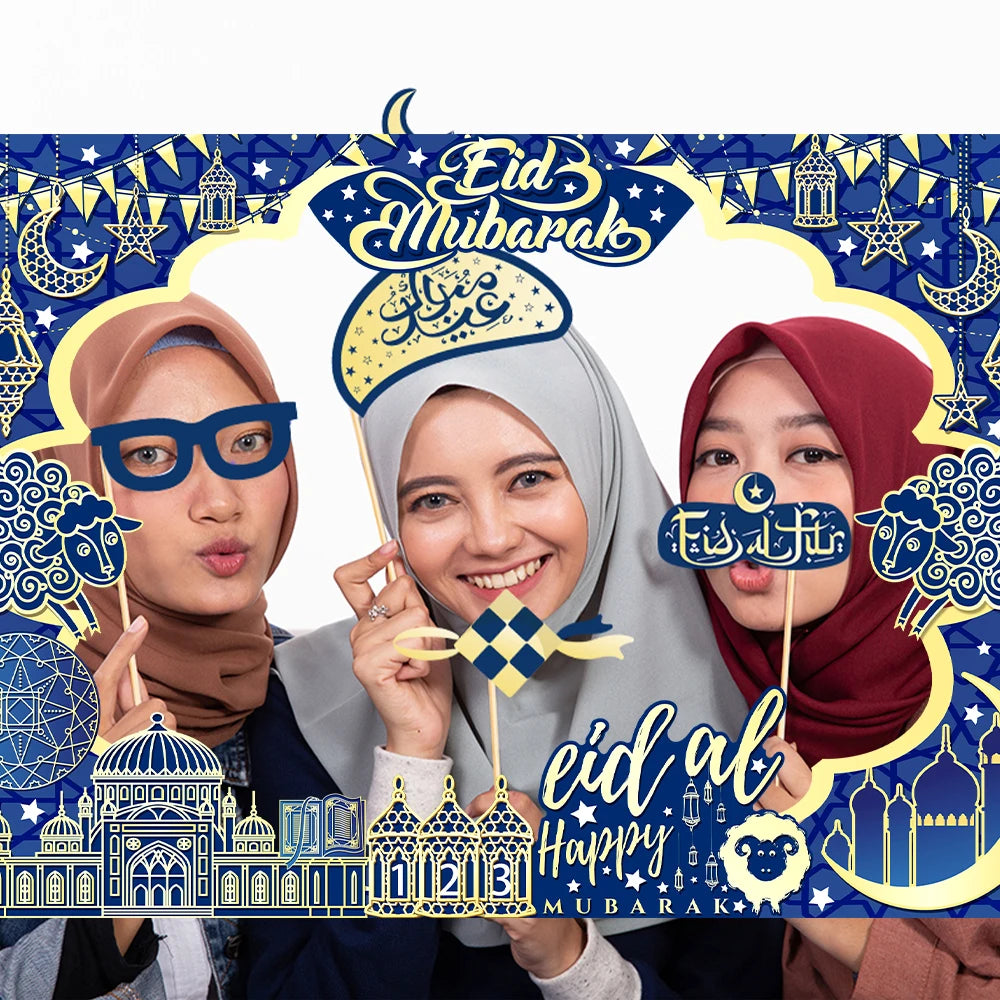 Ramadan Photo Booth Props Eid Mubarak Moon Star Lantern Photo Frame Selfie Ramadan Decorations 2025 Islamic Famliy Friends Gift