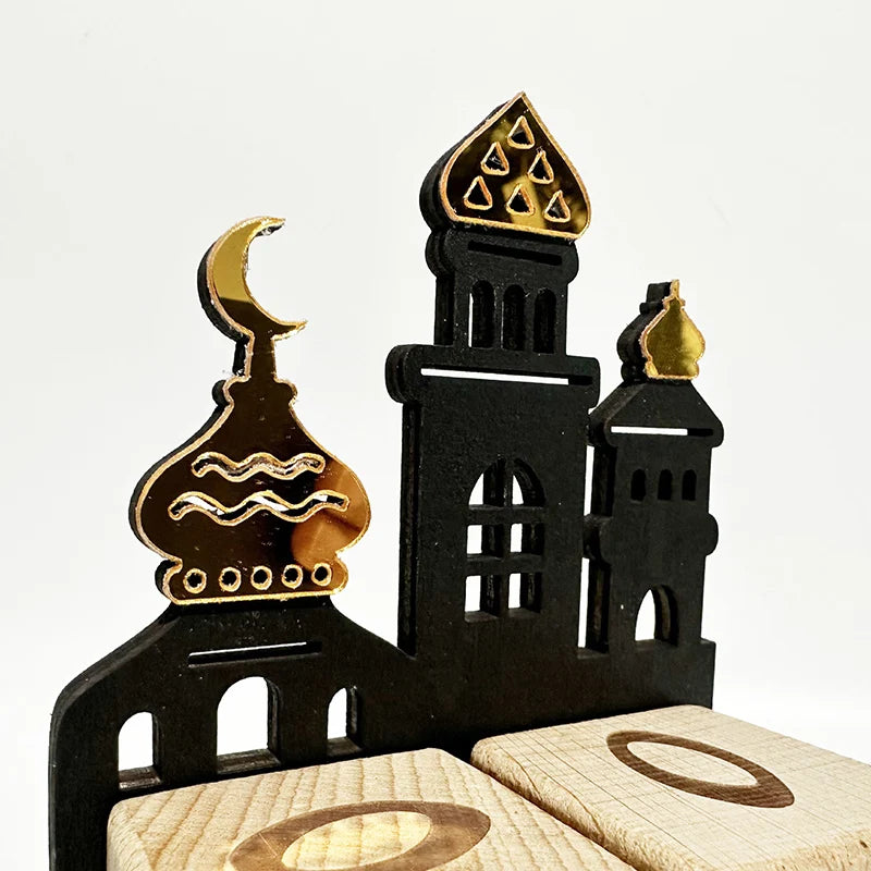 Ramadan Countdown Calendar Wooden Advent Calendar Desktop Ornaments Eid al-Fitr Festival Party Decoration Mubarak Calendar Decor