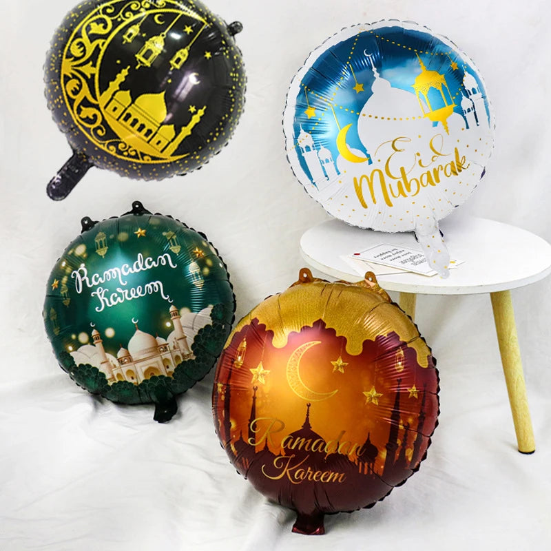 Eid Mubarak Round Star Moon Foil Balloon Ramadan Kareem Islamic Muslims Umrah Mubarak  Eid al Fitr Festival Party Decor Supplies