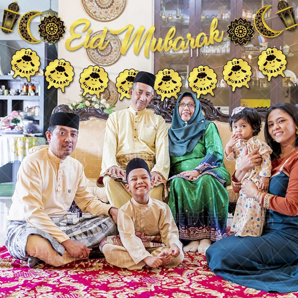 EID Mubarak Banner 2025 Decorations Ramadan Kareem Star Moon Garland Bunting Hanging Ornament Muslim Umrah Mubarak home decor