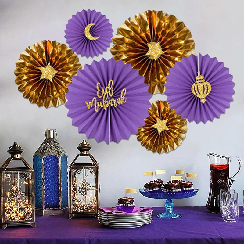 2026 Ramadan Decorations Eid Mubarak Honeycomb Paper Fan Ramadan Mubarak Wall Art Decals Islam Muslim Party Supplies