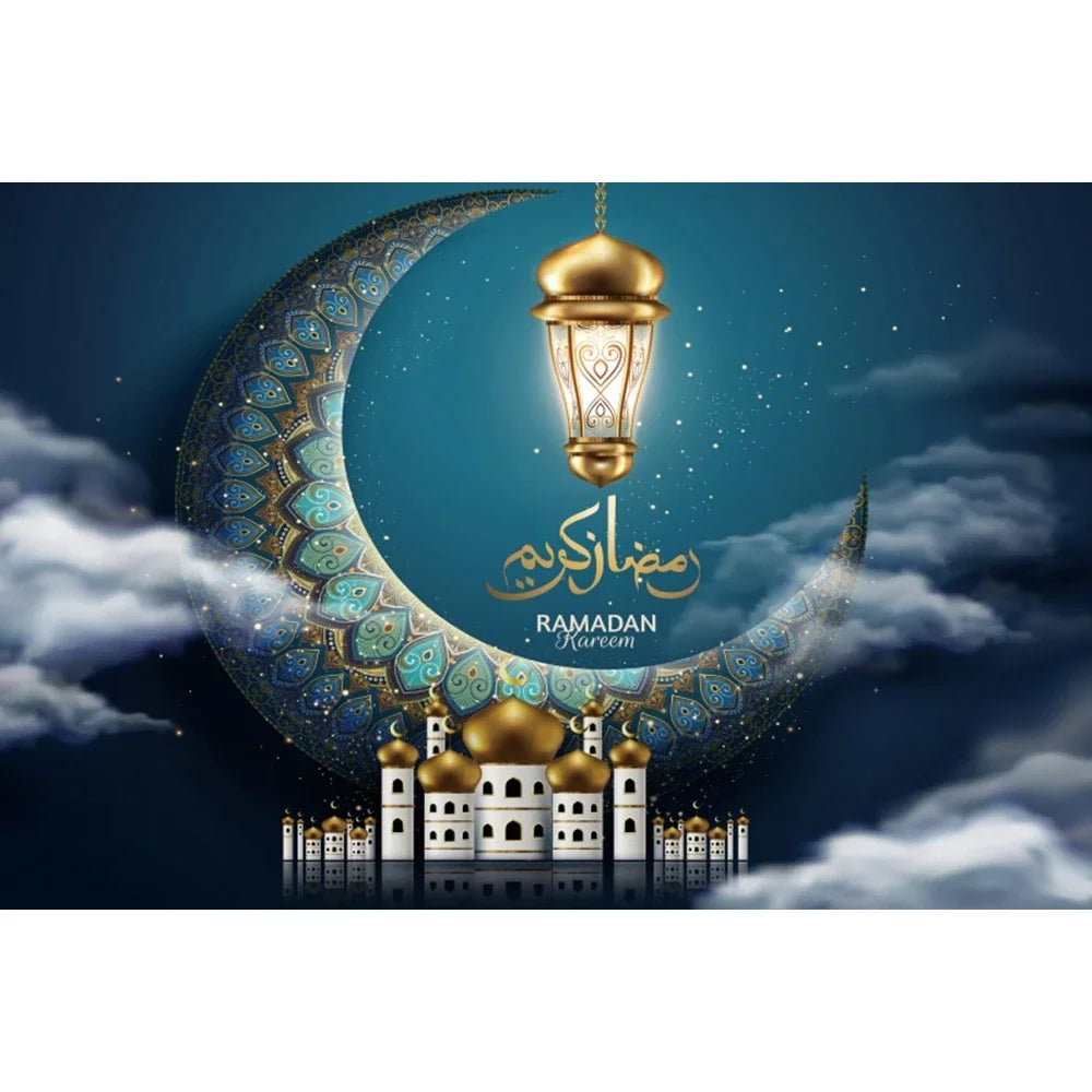 Eid Mubarak Backdrop Ramadan Kareem Islam Mosque Muslim Moon Lantern Eid Al-fitr Family Party Decor Banner Photo Background