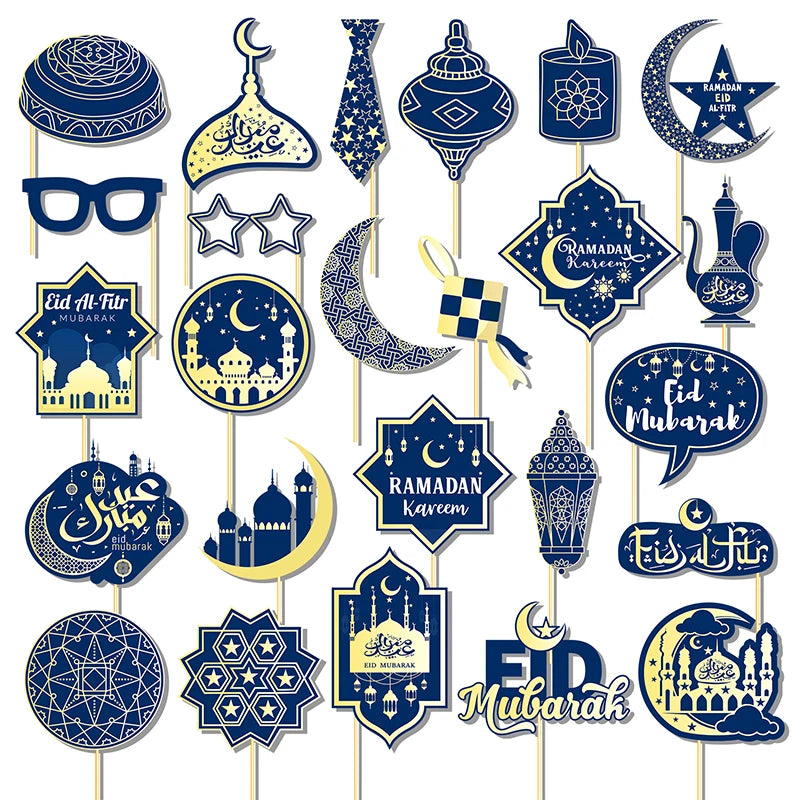 Ramadan Photo Booth Props Eid Mubarak Moon Star Lantern Photo Frame Selfie Ramadan Decorations 2025 Islamic Famliy Friends Gift