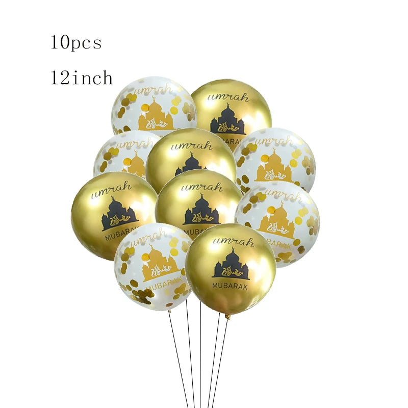 Black Gold Umrah Mubarak Latex Foil Balloon Eid Mubarak Islamic Muslim Ramadan Kareem Festival Party  Eid al Adha Decor Supplies