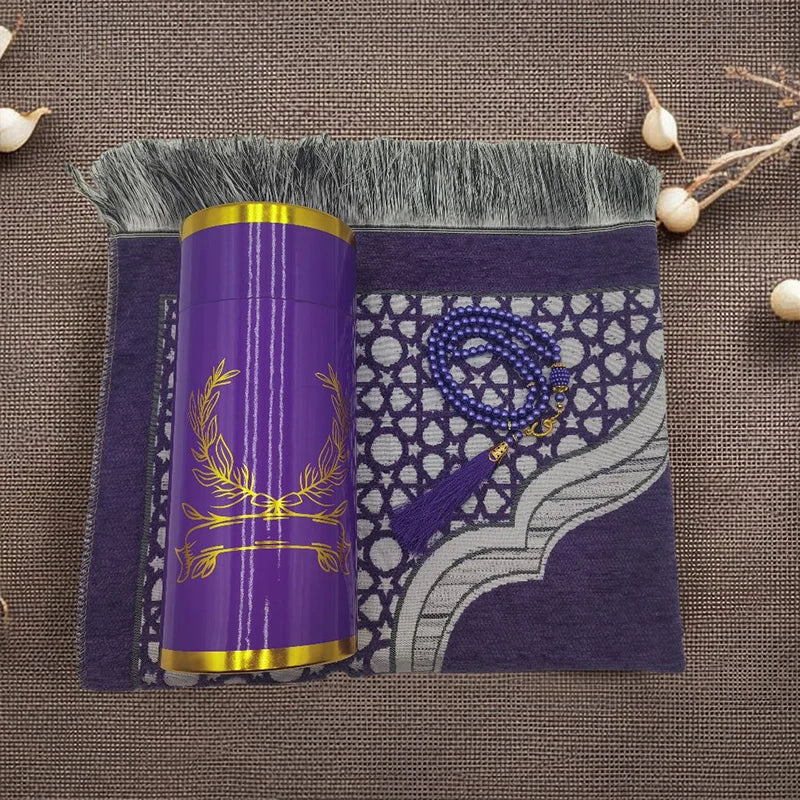 Prayer Mat Set with prayer beads and Cylinder Gift Box Portable Travel Prayer Rug Worship Blanket Ramadan Islamic Muslim Gift