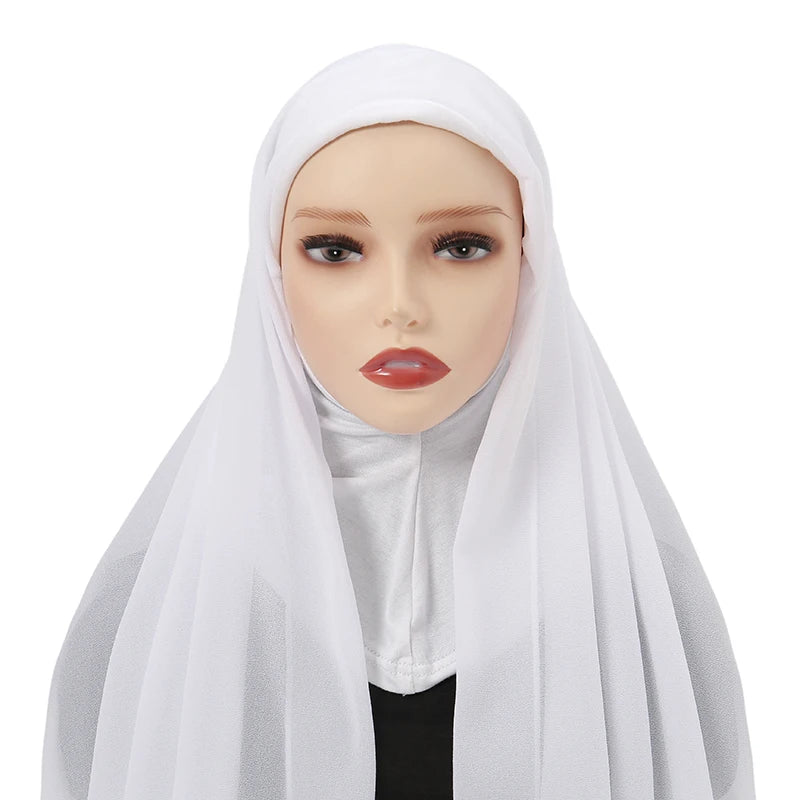 Instant Hijabs Cap with Neck Cover Ready to Wear Scarves Chiffon Hijab For Woman Veil Muslim Islamic Scarf For Women's Headscarf