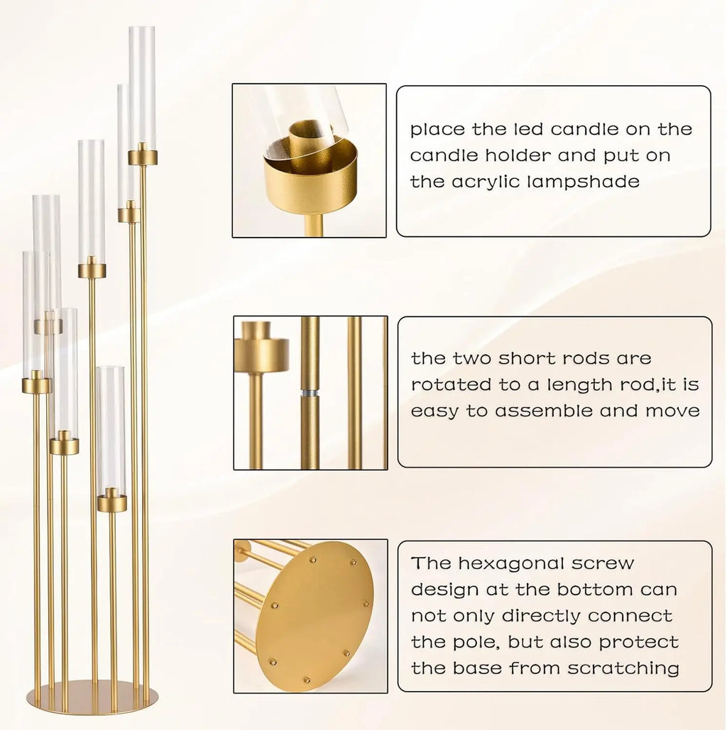 8PCS 7 Arm Candelabra Centerpieces for Wedding,Floor Candelabra Gold Candle Holders for Table Ceremony Dinner Party