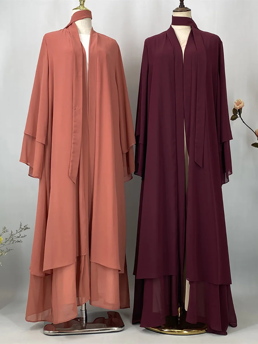 2025 Ramadan Kebaya Chiffon Open Abaya – Modest Women Muslim Kaftan Dress